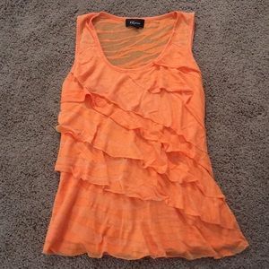 Neon orange burnout ruffle tank